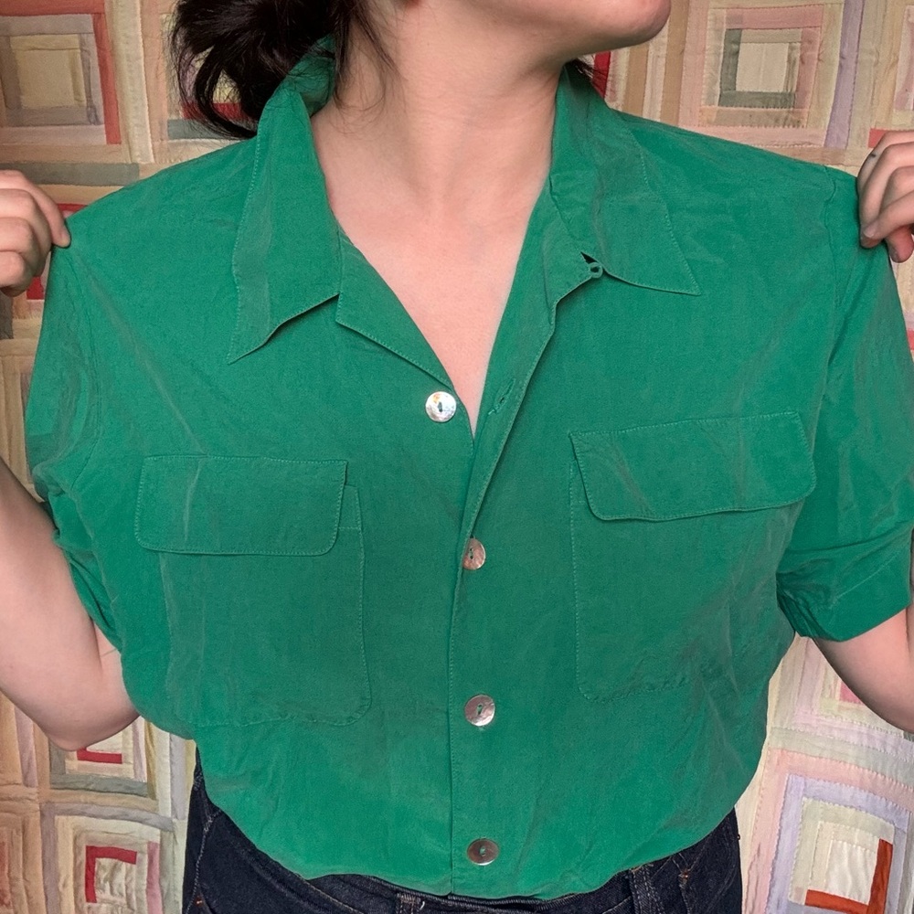 Vintage Green Silk Button-Up